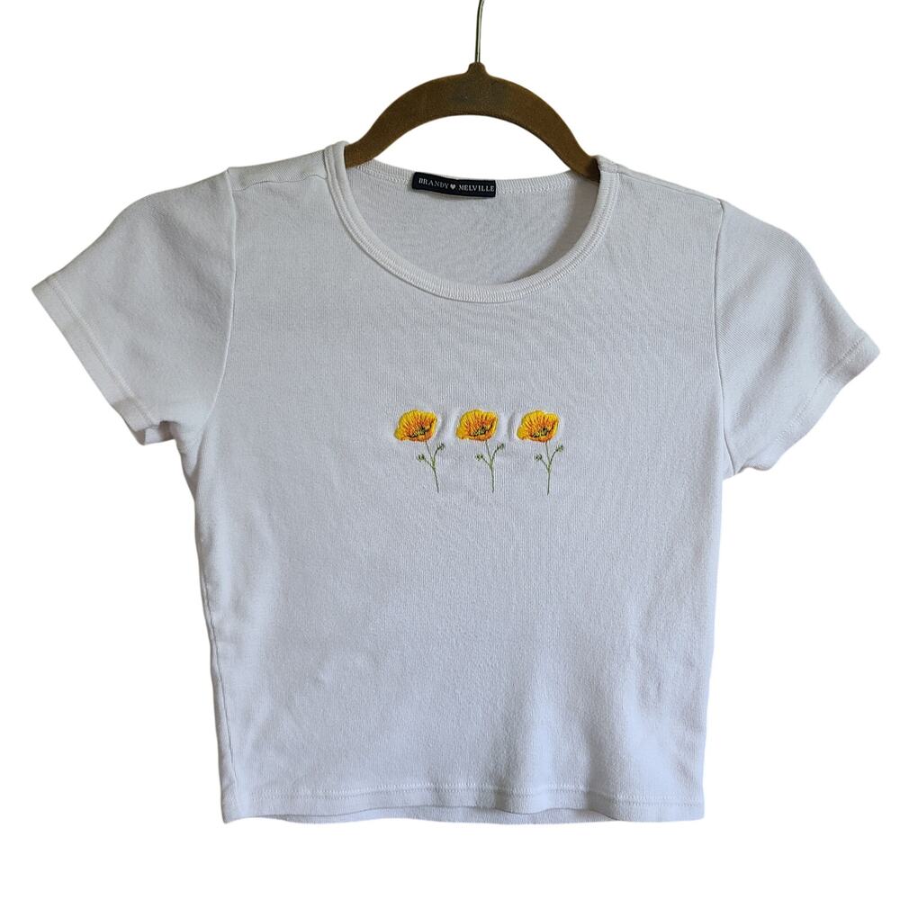 Brandy Melville Ashlyn Poppy Crop Top Womens OS Floral California Cool Basic 90s